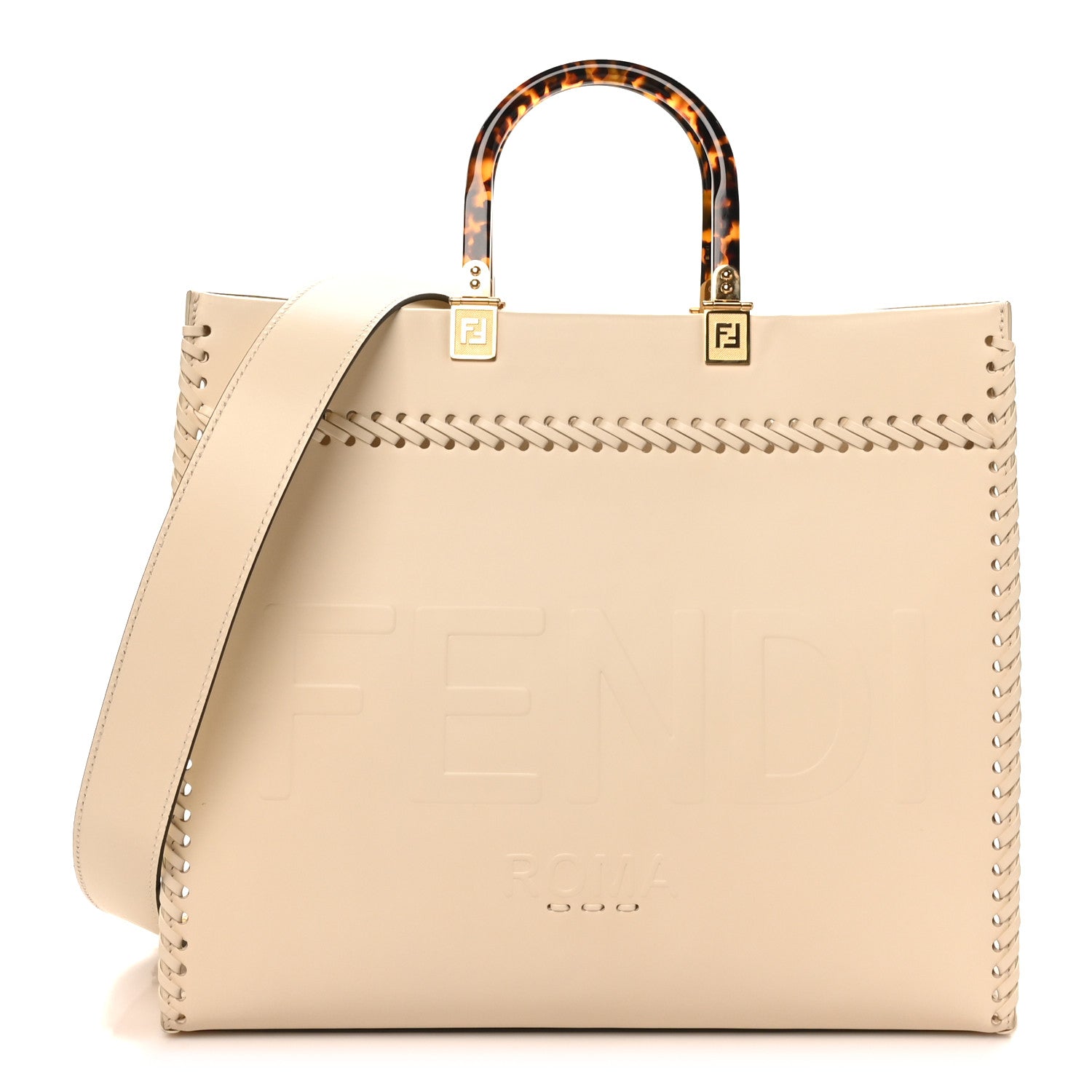 Vitello King Ceylon Plexiglass Woven Logo Debossed Medium Fendi Sunshine Shopper Tote White Ice