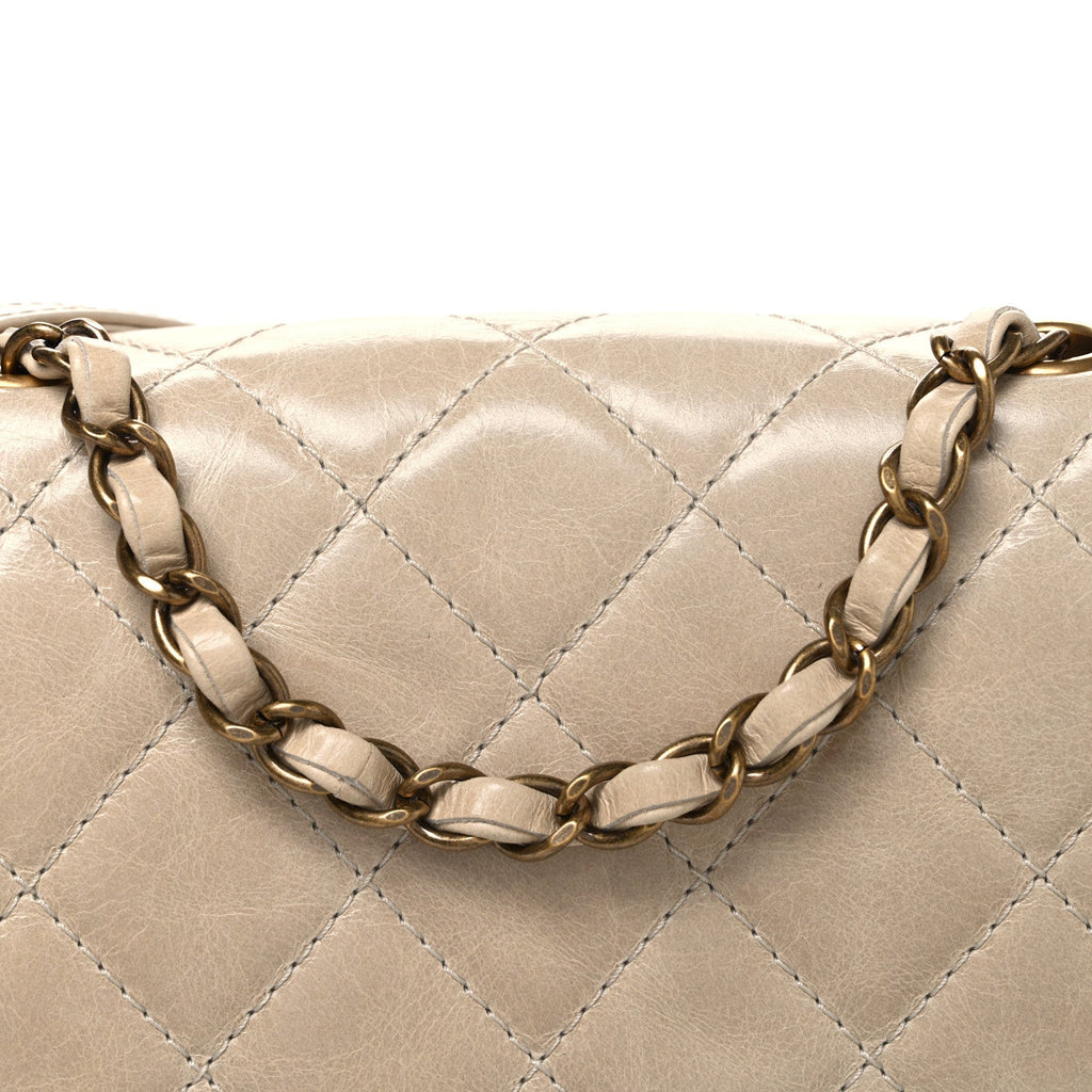 Glazed Calfskin Quilted Medium Bubble CC Flap Beige