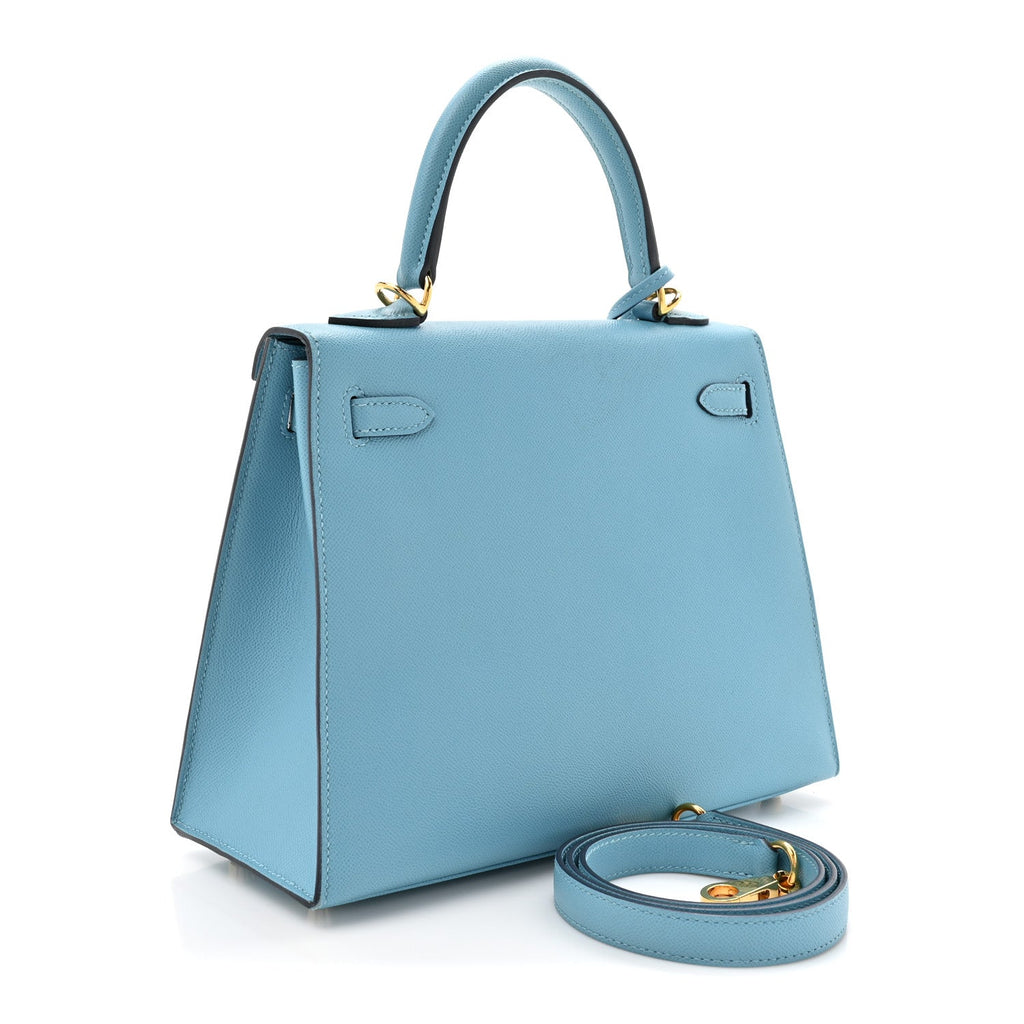 Madame Calfskin Kelly Sellier 25 Bleu Du Nord