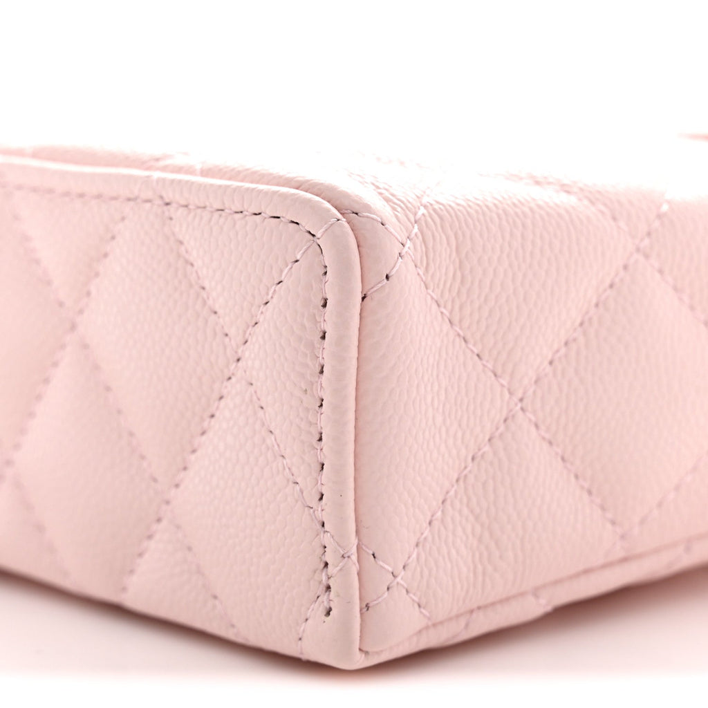 Caviar Quilted Top Handle Slim Vanity With Chain Light Pink