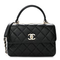 Lambskin Quilted Small Trendy CC Dual Handle Flap Bag Black