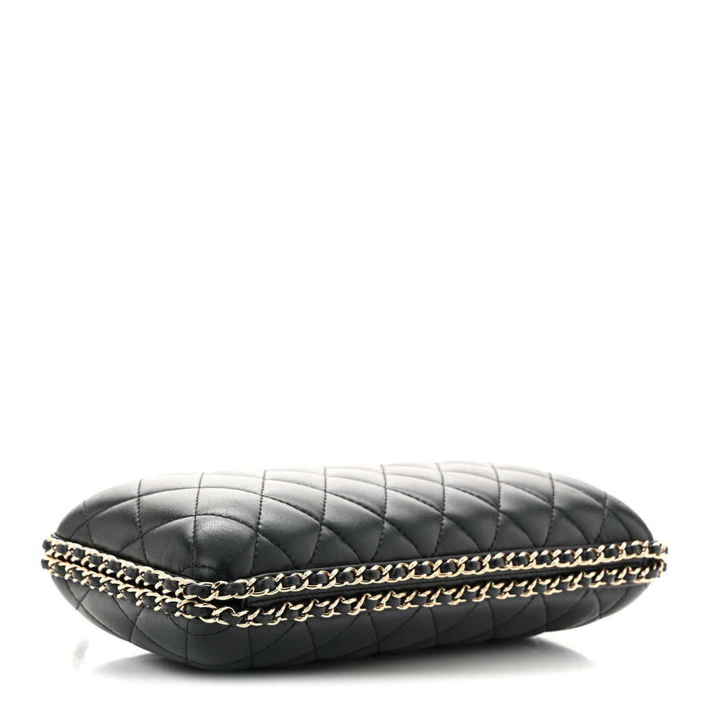 Lambskin Quilted Chain Around Clutch Black