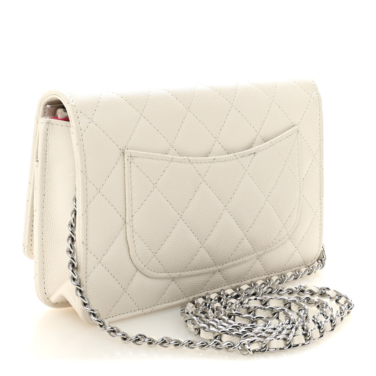 Caviar Quilted Chanel 19 Wallet On Chain WOC White Pink