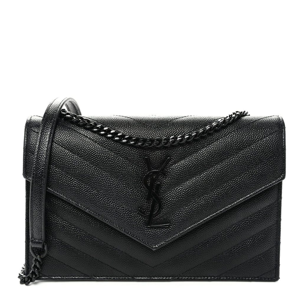Grain De Poudre Matelasse Chevron Monogram Monochrome Envelope Chain Wallet Black