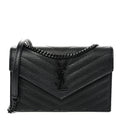 Grain De Poudre Matelasse Chevron Monogram Monochrome Envelope Chain Wallet Black