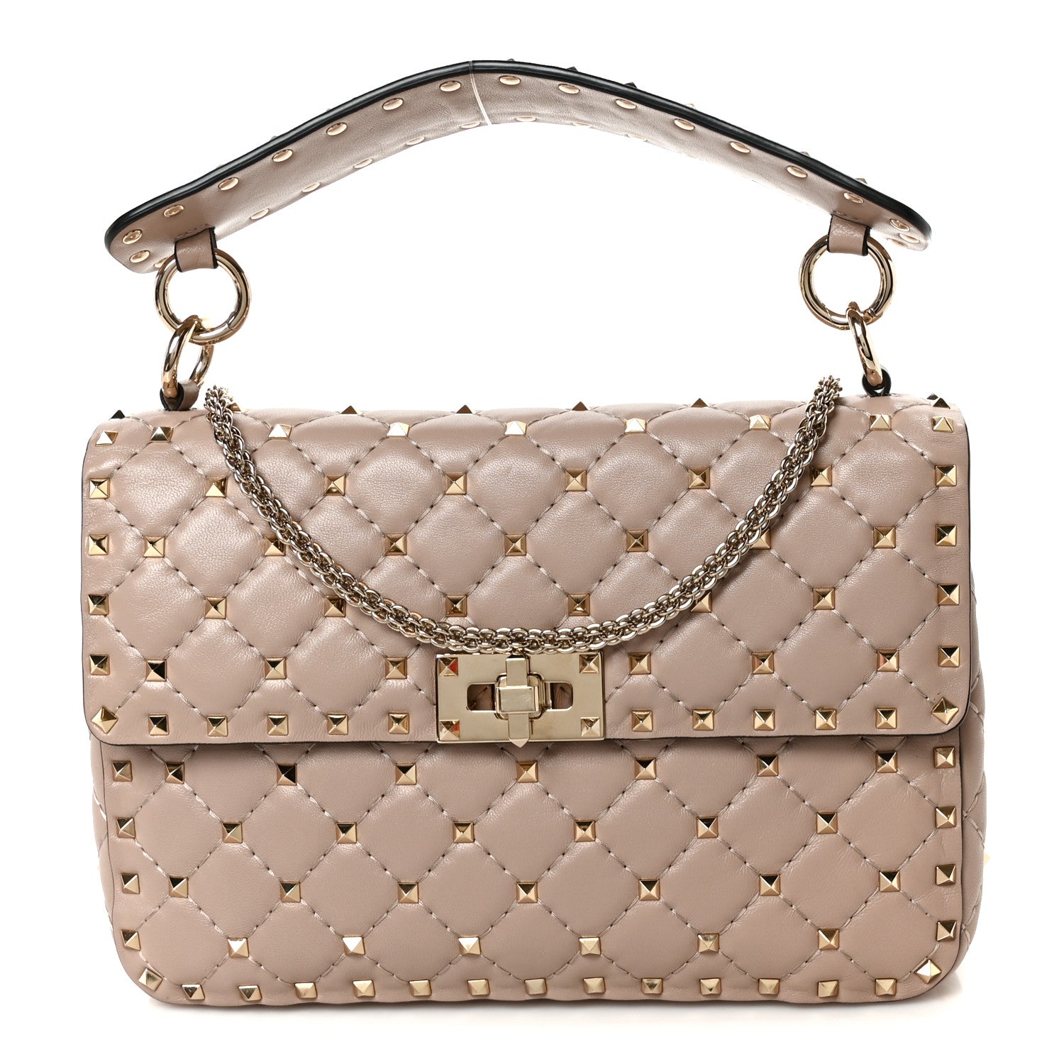 Nappa Medium Rockstud Spike Shoulder Bag Poudre
