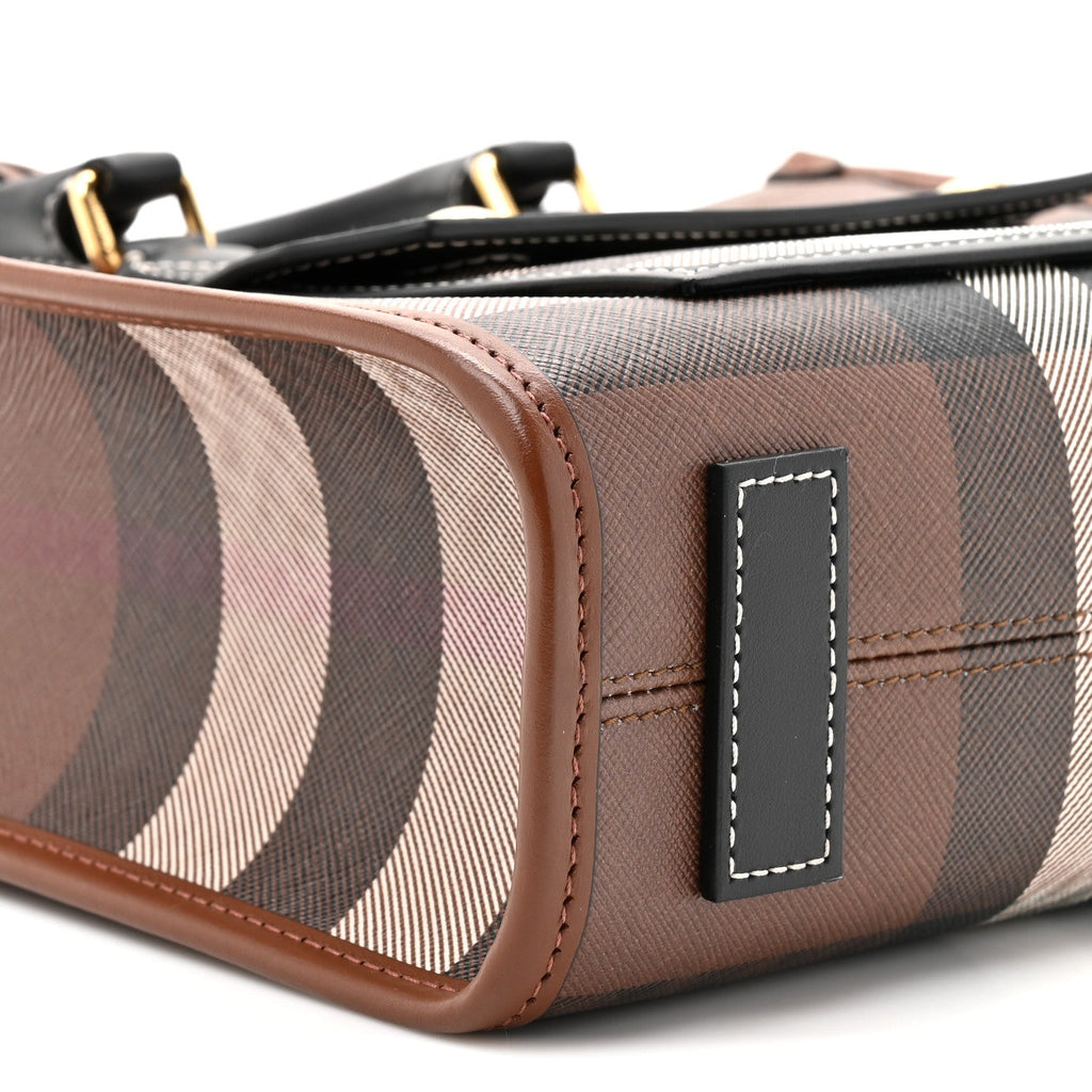 E-Canvas Check Calfskin Mini Freya Tote Dark Birch Brown