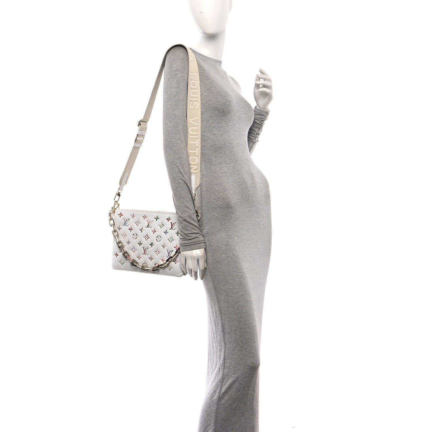 Lambskin Embossed Monogram LV Garden Coussin PM Cream