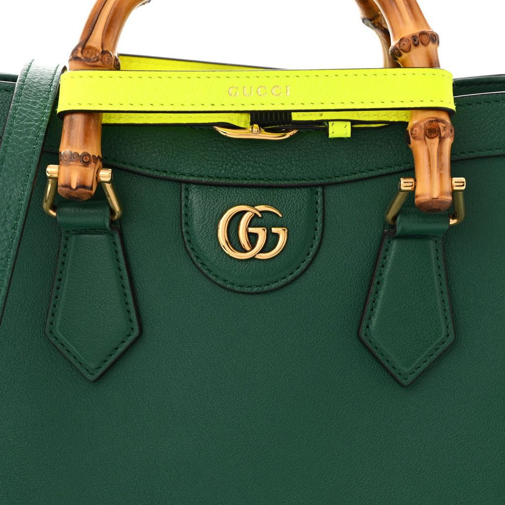 Wonka Grain Calfskin Small Diana Tote Bag Green Yellow Fluo