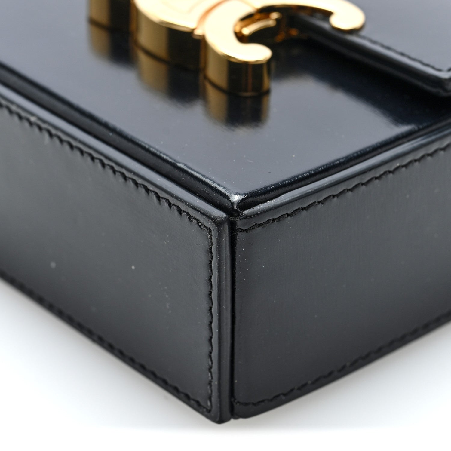 Shiny Calfskin Triomphe Mini Chain Box Bag Black