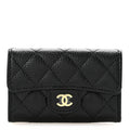 Caviar Quilted Flap Card Holder Wallet Black