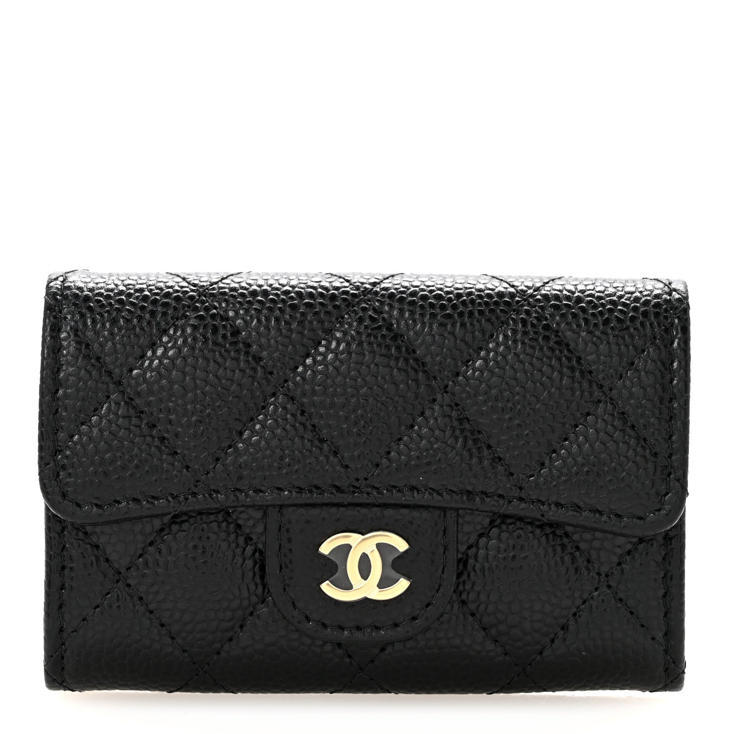 Caviar Quilted Flap Card Holder Wallet Black