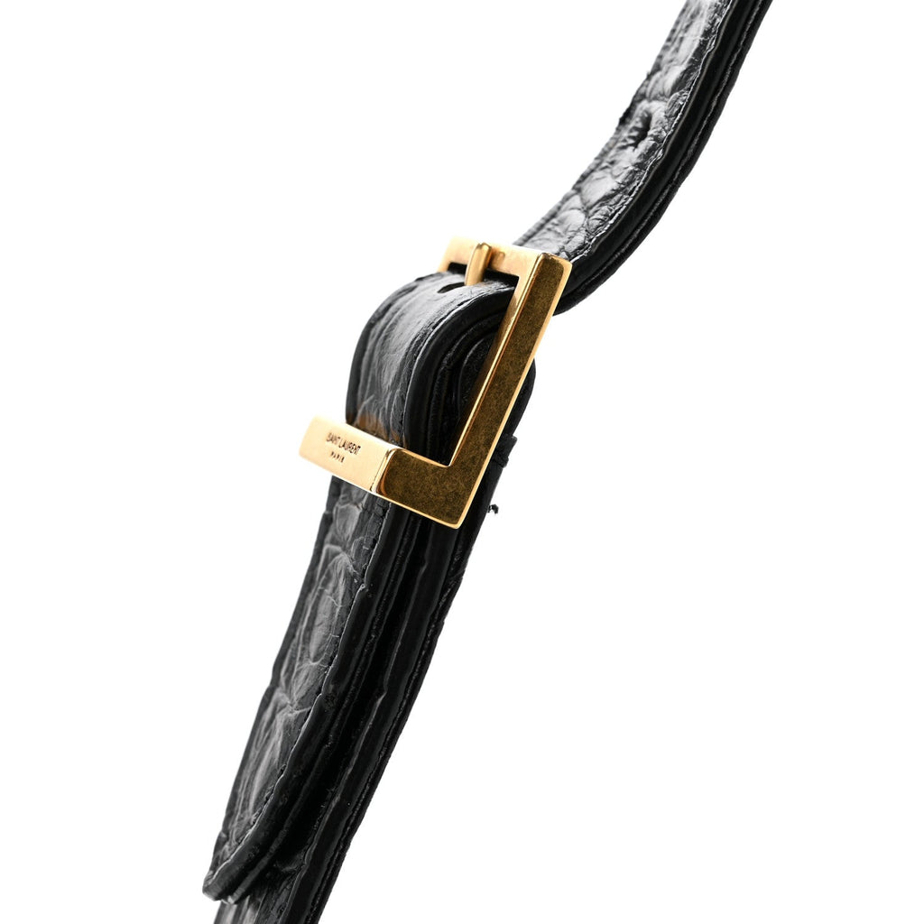 Calfskin Crocodile Embossed Le 5 A 7 Hobo Black