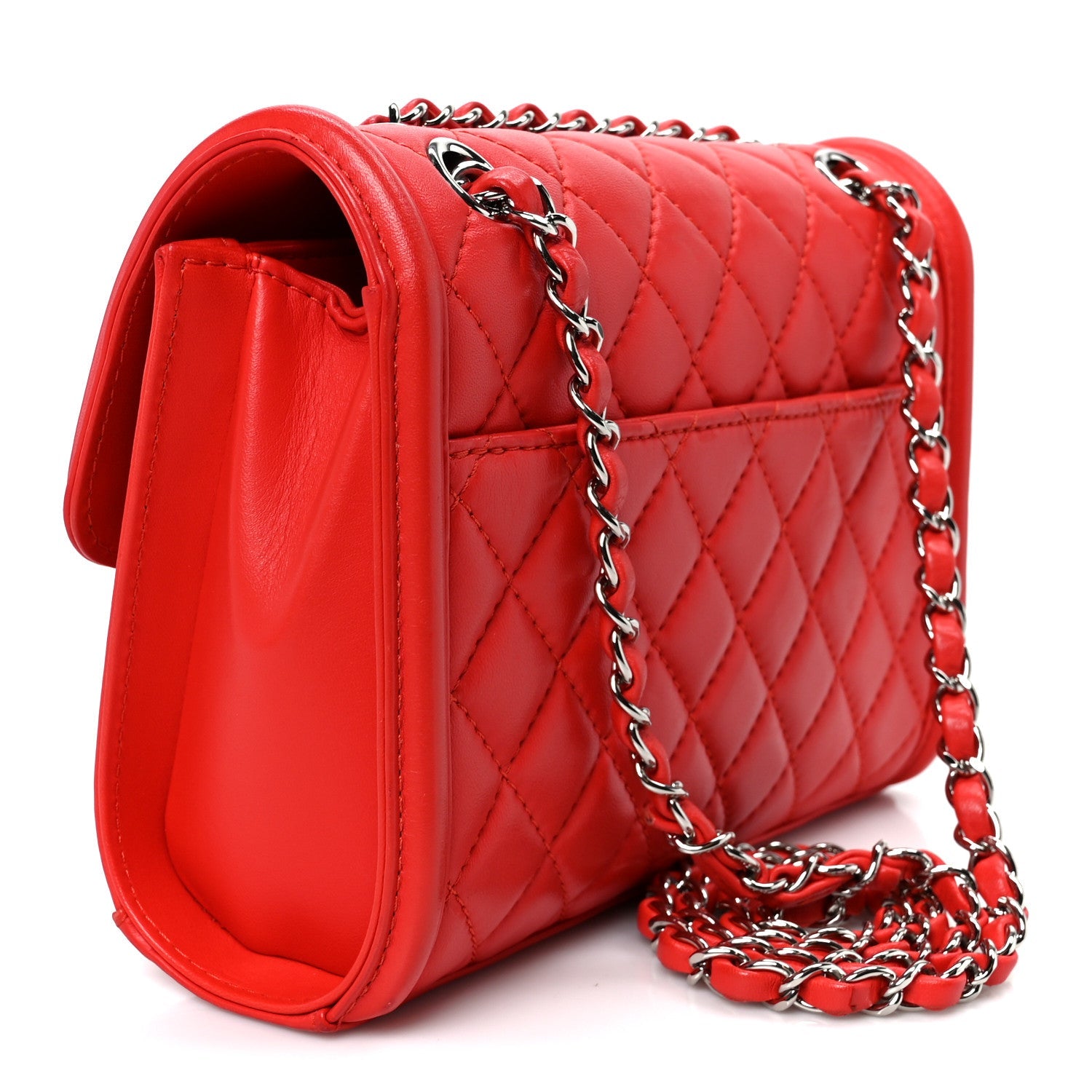 Lambskin Quilted Small Geometric Flap Red