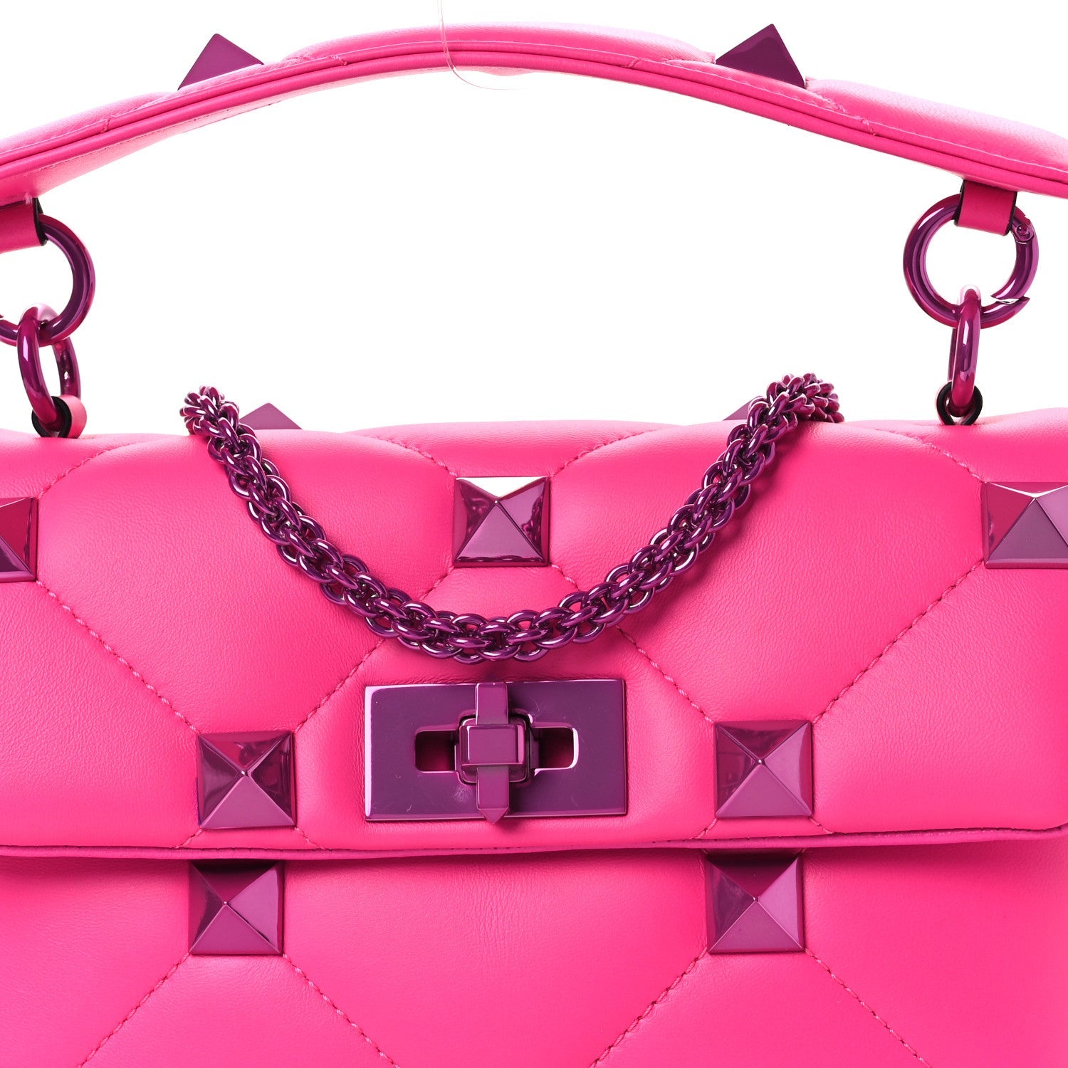 Nappa Lacquer Monochrome Medium Roman Stud Shoulder Bag Pink PP