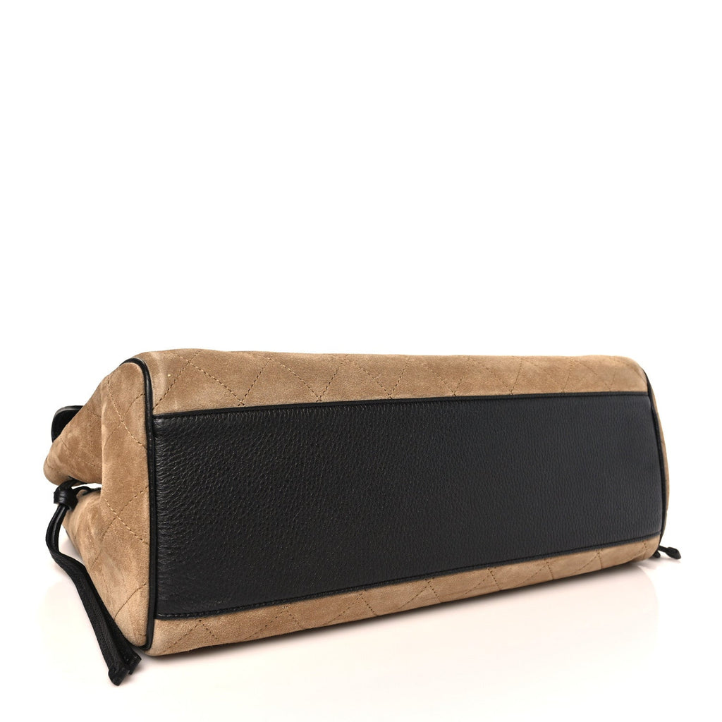 Grained Calfskin Suede Urban Essentials Shopping Bag Dark Beige Black