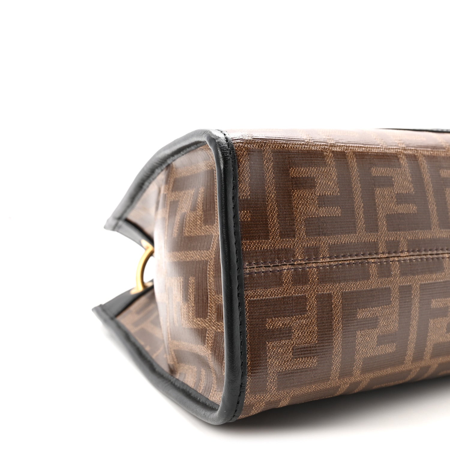 Glazed Fabric Vitello Century Plexiglass FF 1974 Stamp Patch Small Runaway Shopper Tote Mogano Panna Black