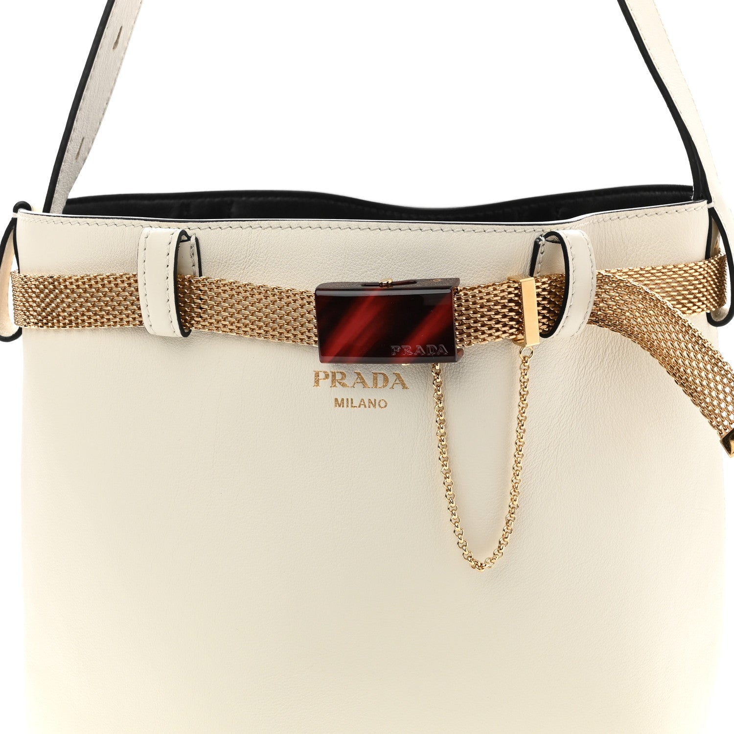 Calfskin Buckle Bag With Jeweled Belt White Black