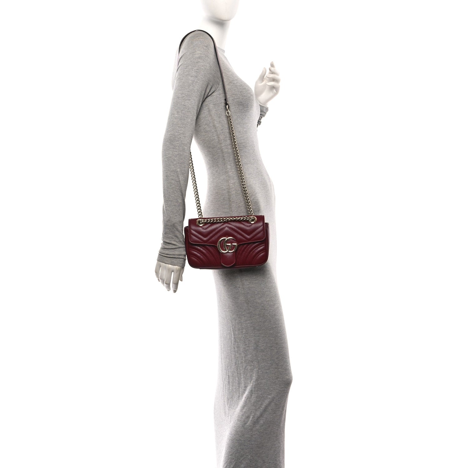 Calfskin Matelasse Mini GG Marmont Shoulder Bag Rosso Ancora