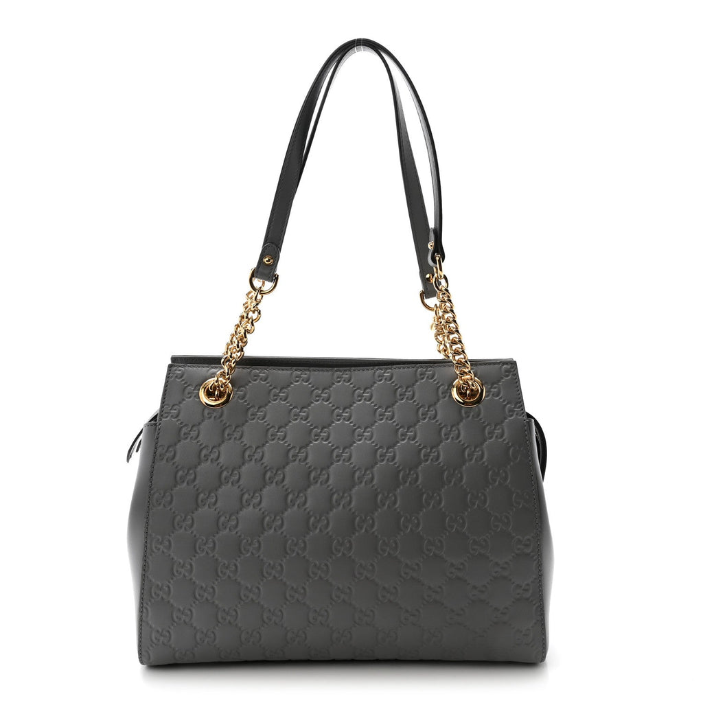 Soft Guccissima Signature Medium Shoulder Tote Bag Deep Grey