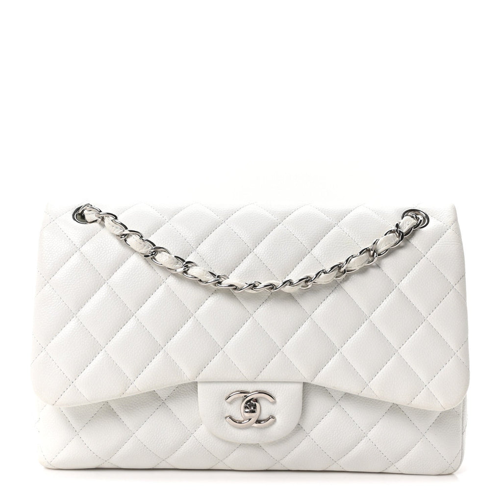 Caviar Quilted Jumbo Double Flap White