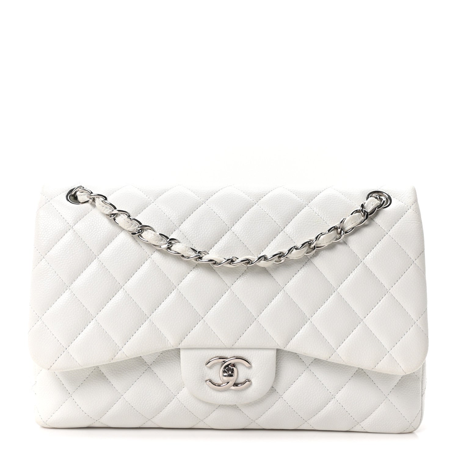 Caviar Quilted Jumbo Double Flap White