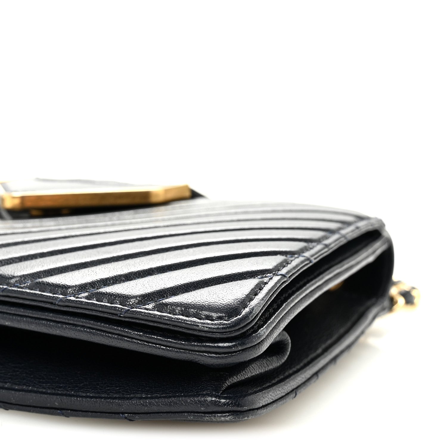 Shiny Sheepskin Chevron Quilted Collar and Tie Flap Navy