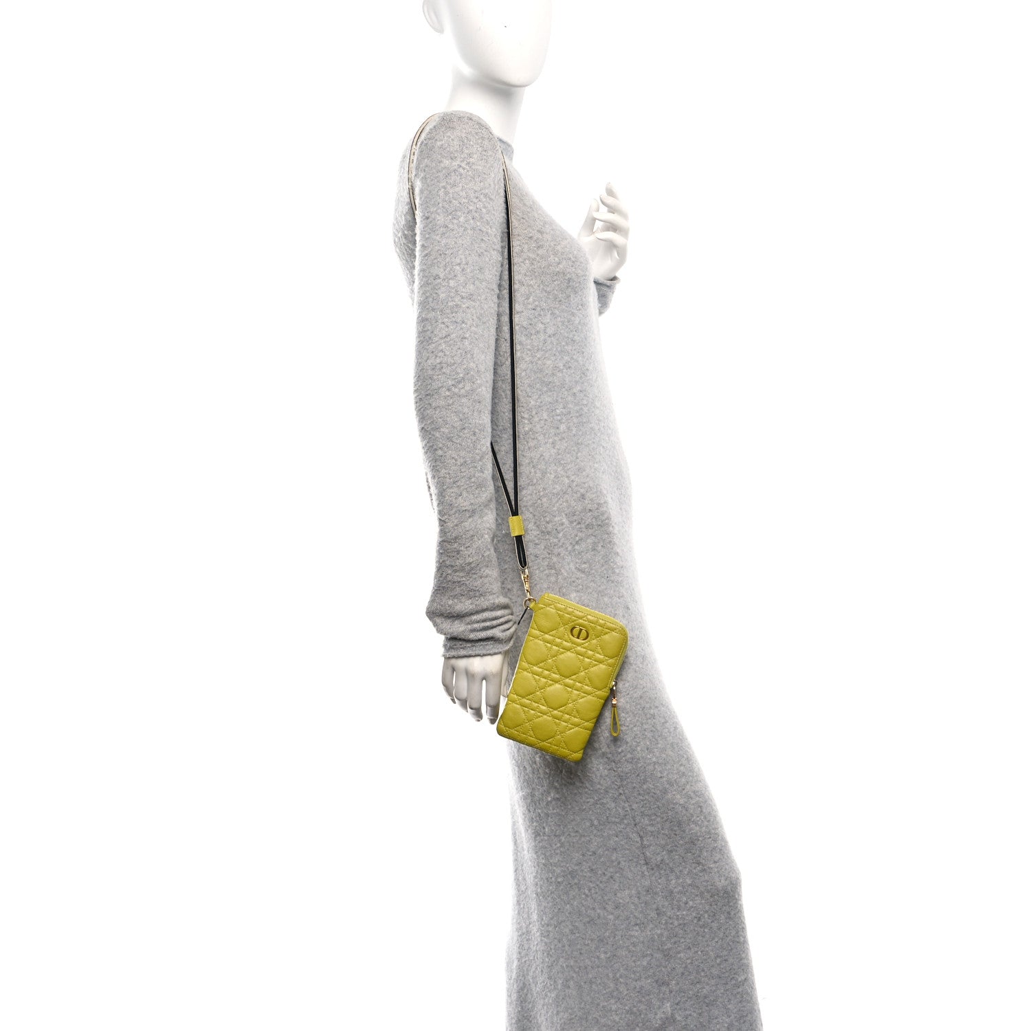 Supple Calfskin Cannage Caro Multifunctional Pouch Lime