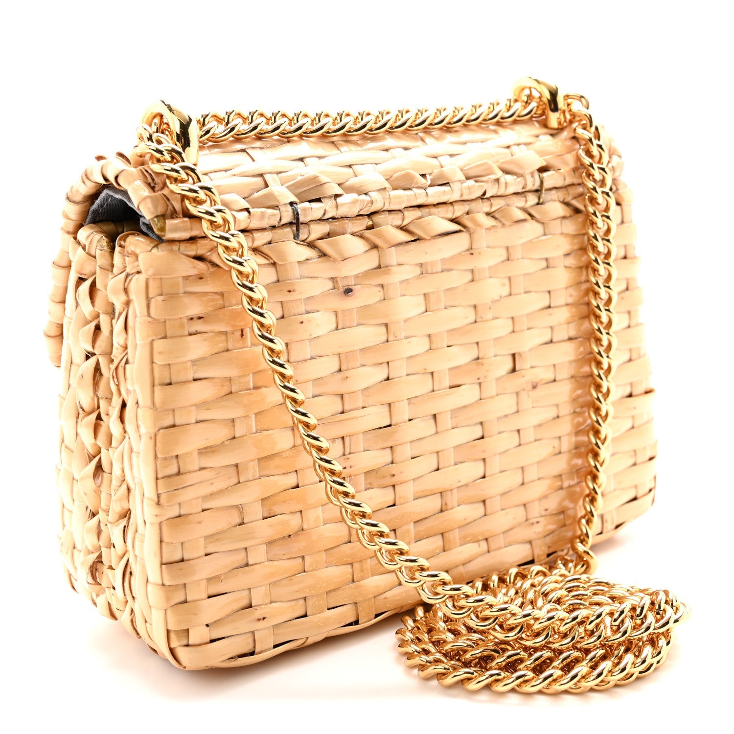 Glazed Wicker Mini Cestino Shoulder Bag Natural