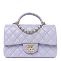 Lambskin Quilted Mini Top Handle Rectangular Flap Light Purple