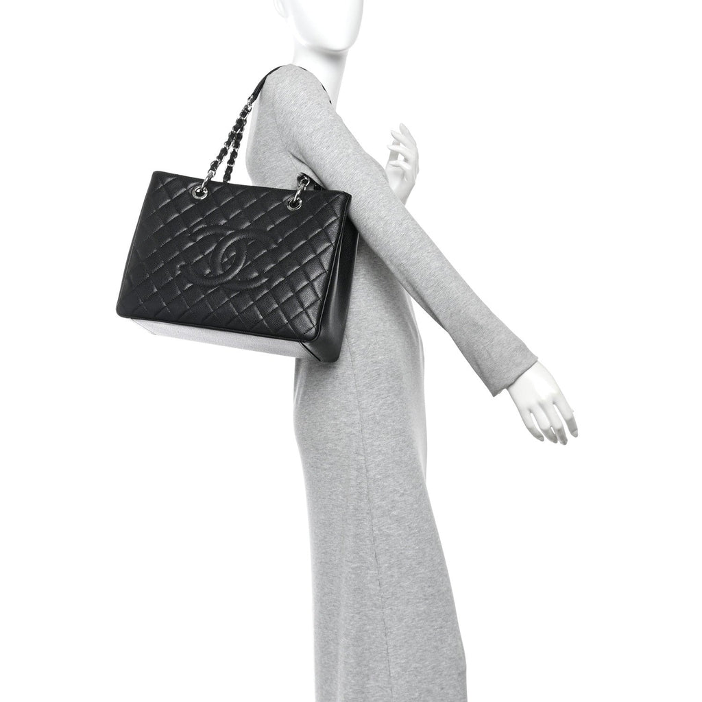 Caviar Quilted Grand Shopping Tote GST Black