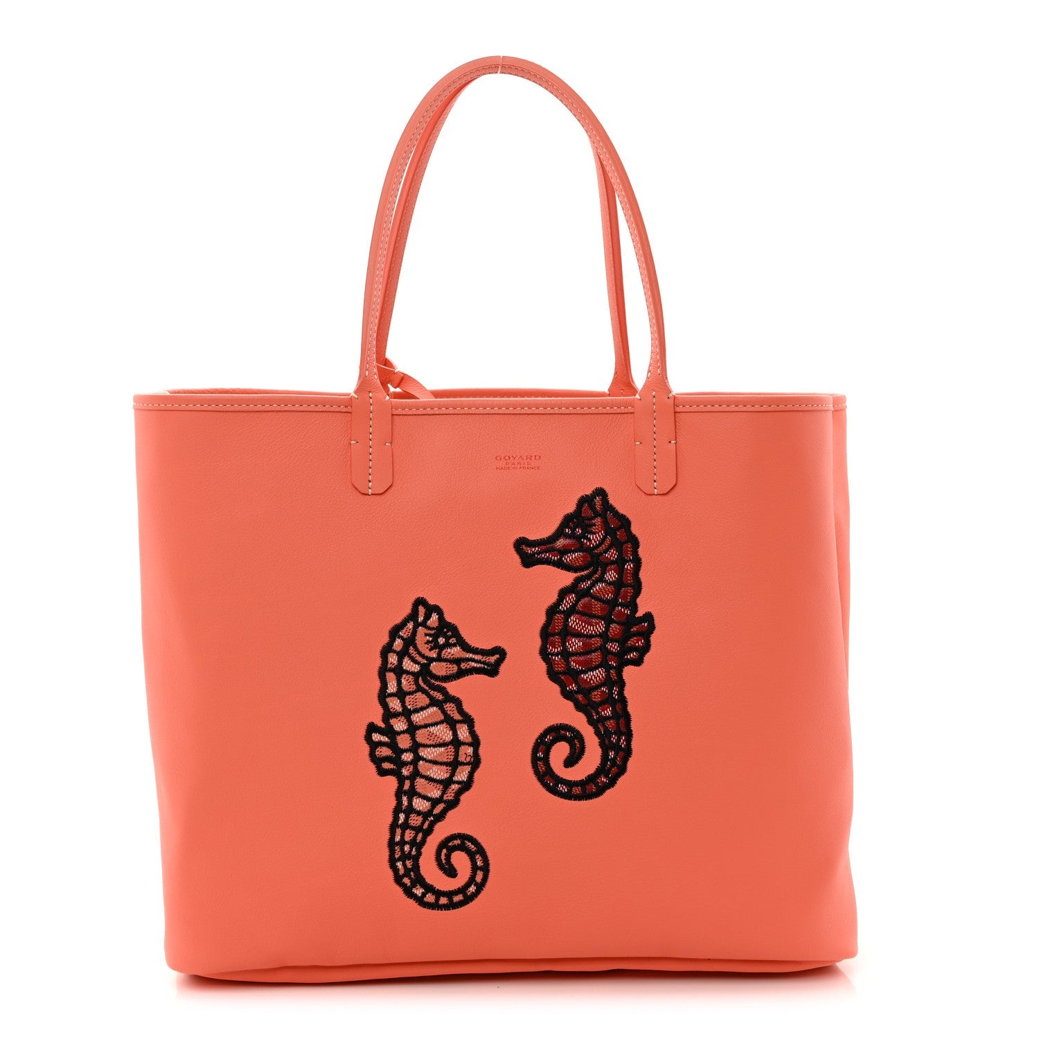 Goyardine Embroidered Seahorse Reversible Anjou PM Coral