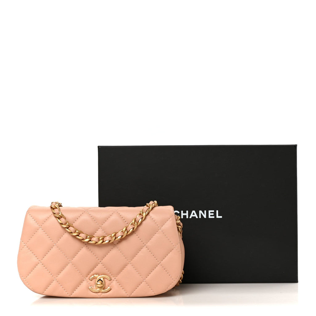 Calfskin Quilted Coco Mail Clutch With Chain Light Pink