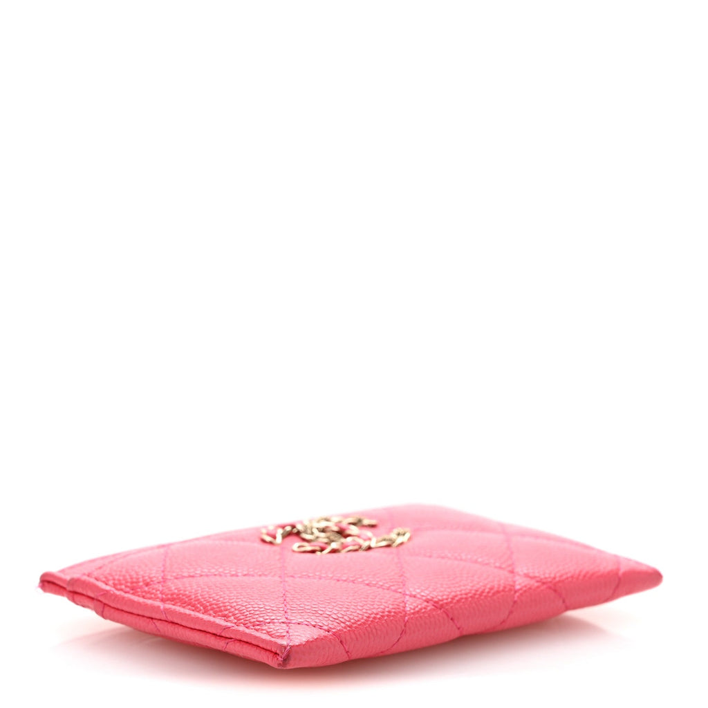 Caviar Quilted Chain CC Card Holder Dark Pink
