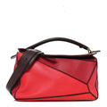 Calfskin Colorblock Medium Puzzle Bag Red