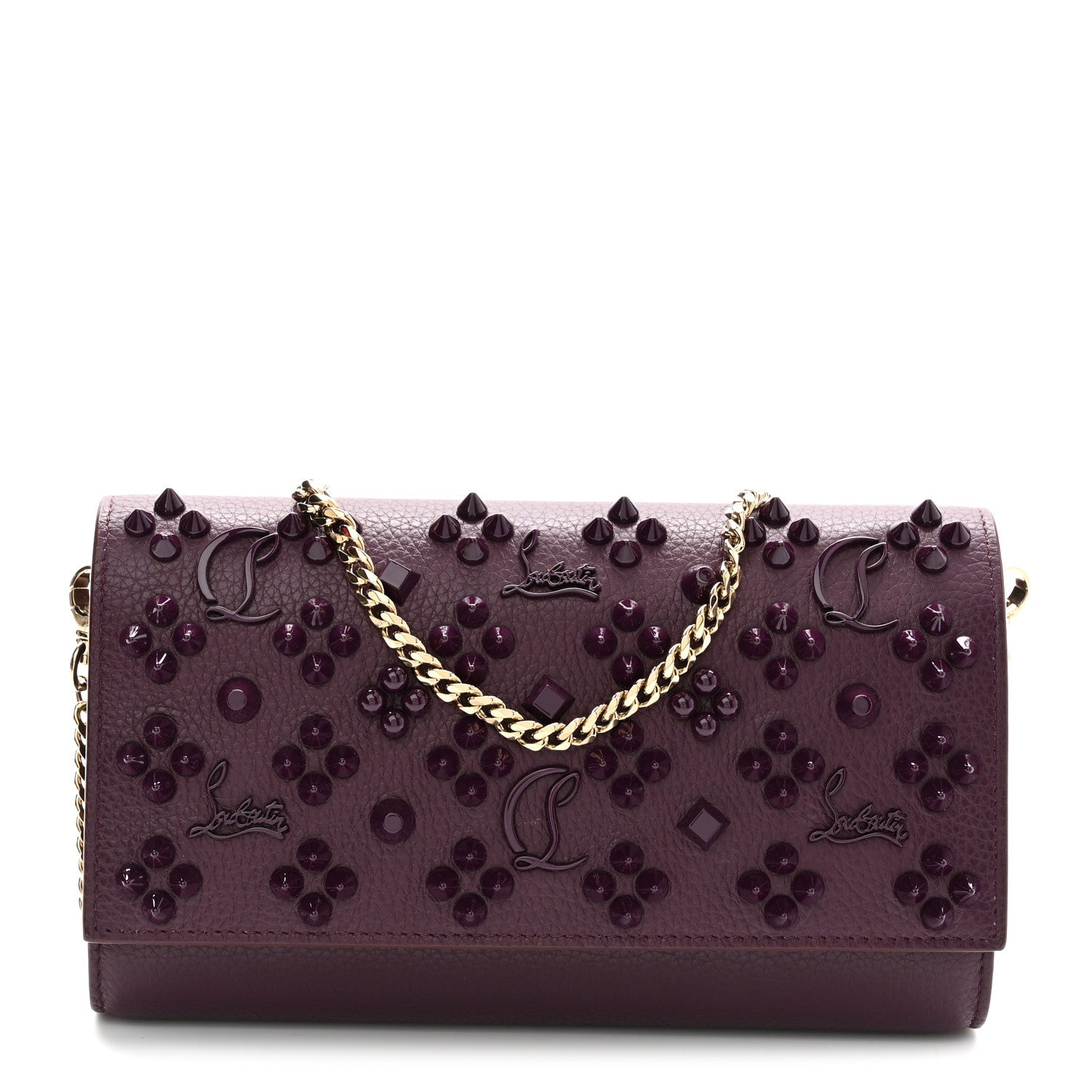 Calfskin Spikes Loubinthesky Paloma Clutch Merlot
