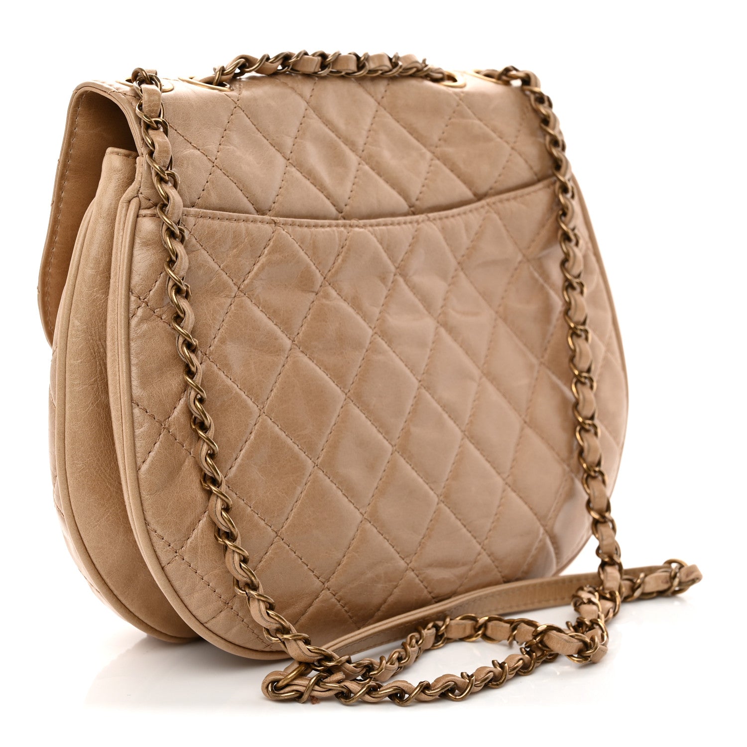 Glazed Calfskin Quilted Medium Bubble CC Flap Beige