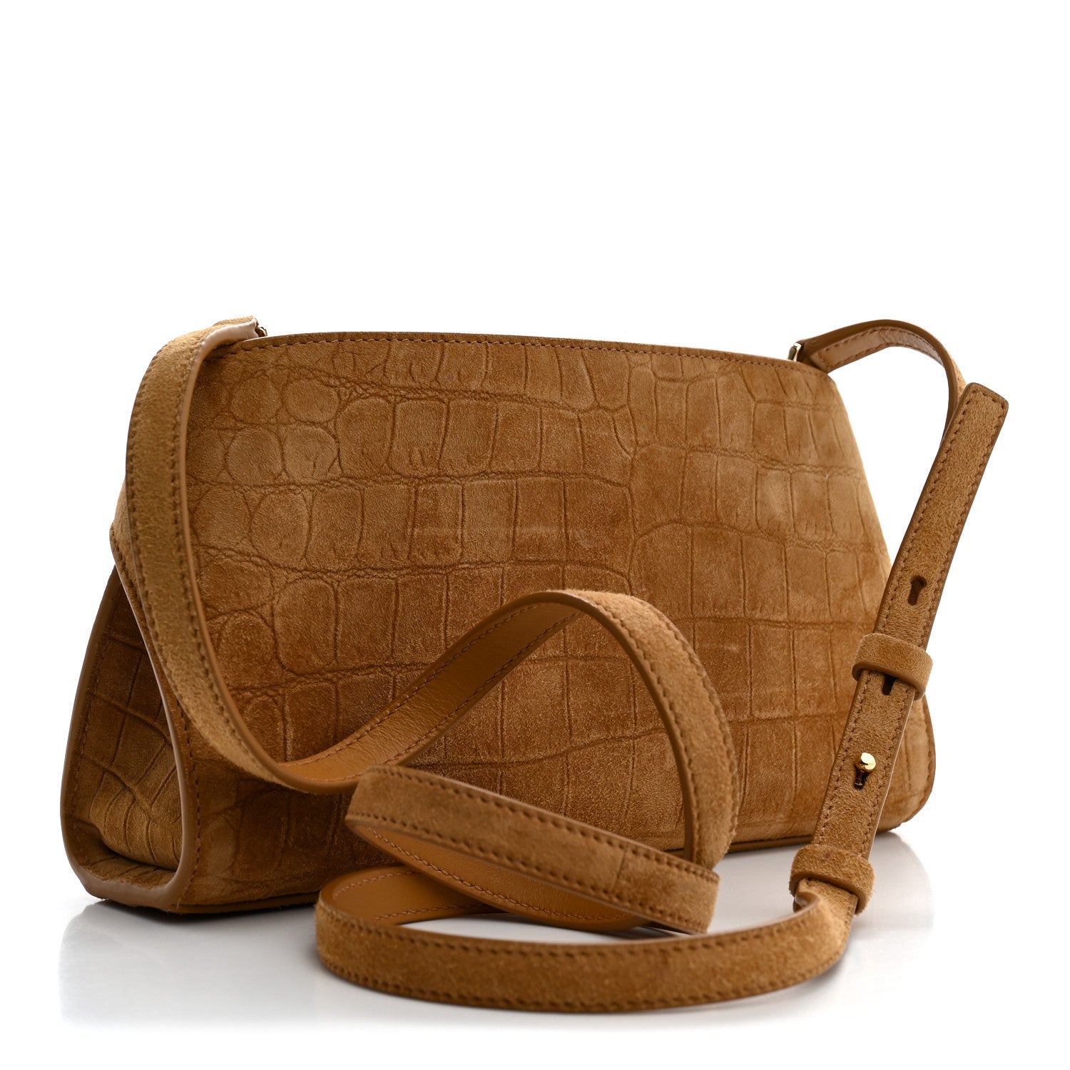 Suede Alligator Embossed Mini Hug Crossbody Bag Natural Brown