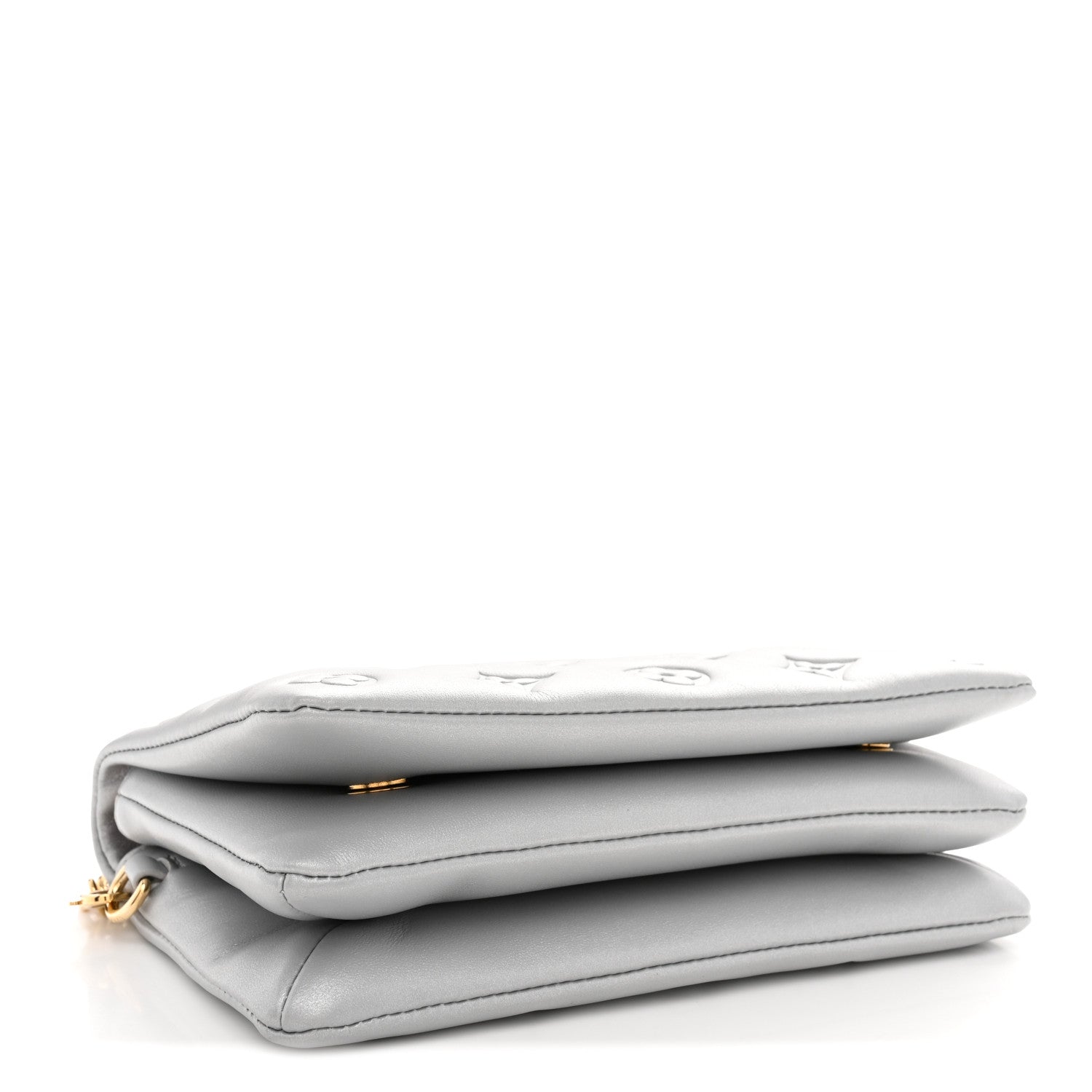 Metallic Lambskin Embossed Monogram Pochette Coussin Silver