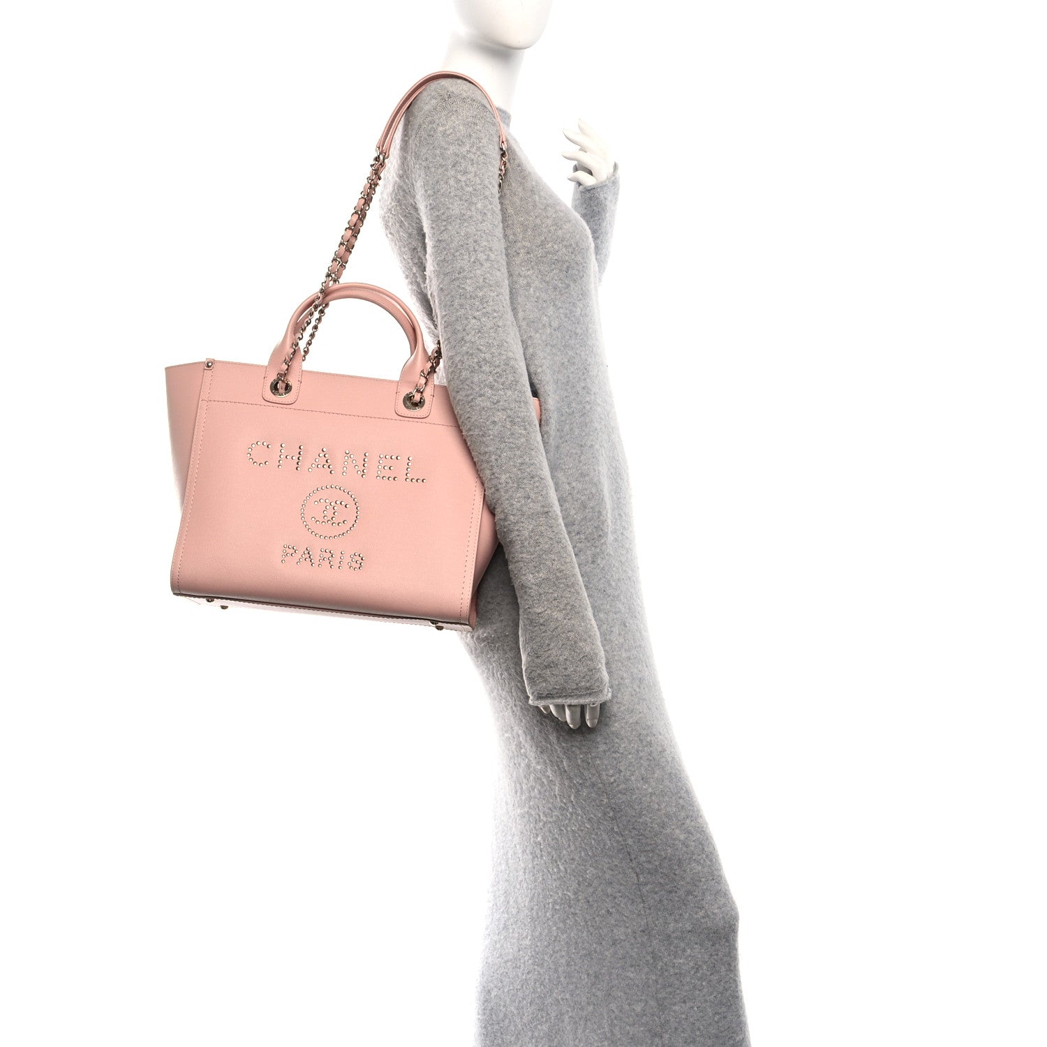 Caviar Small Studded Deauville Tote Light Pink