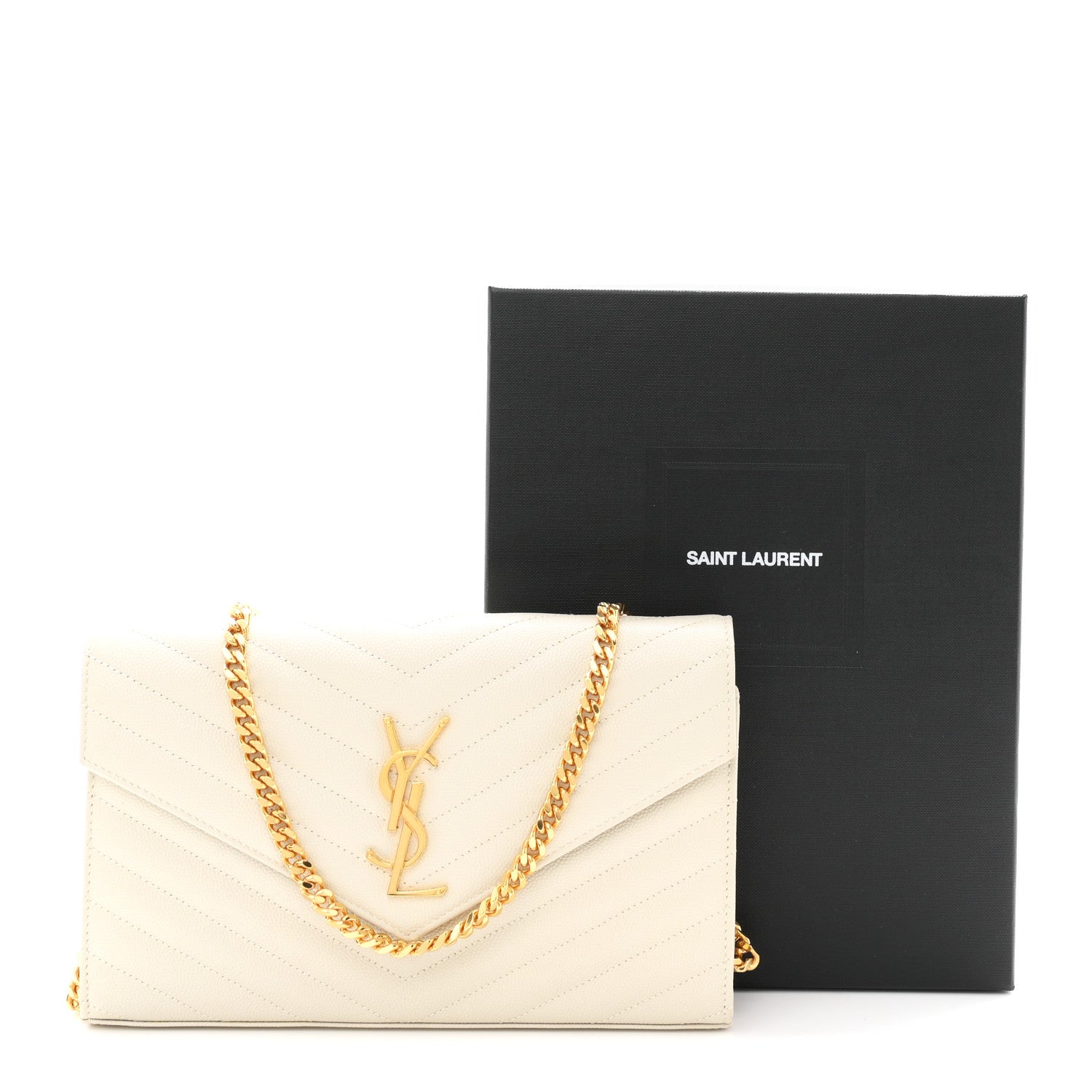 Grain De Poudre Matelasse Chevron Monogram Chain Wallet Crema Soft