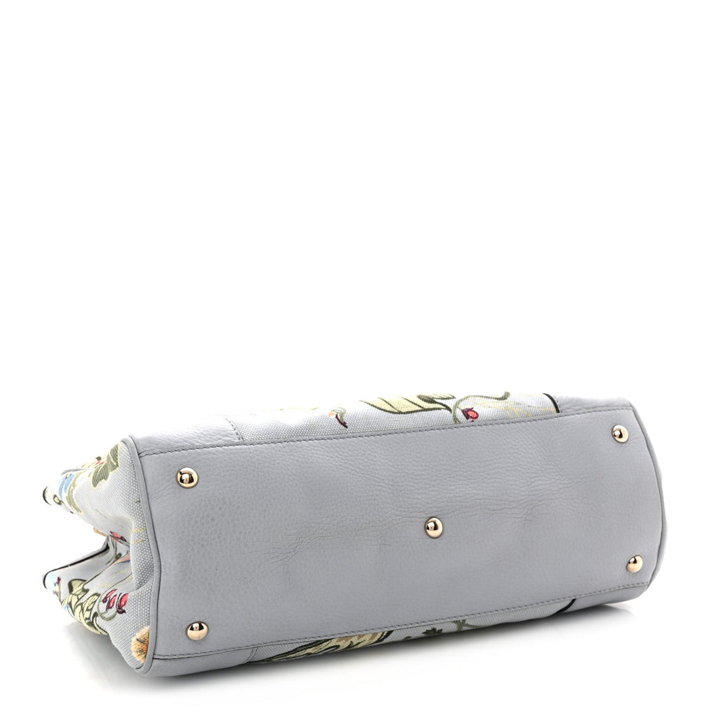 Canvas Cellarius Calfskin Flora Knight Medium Bamboo Shopper Tote Light Blue