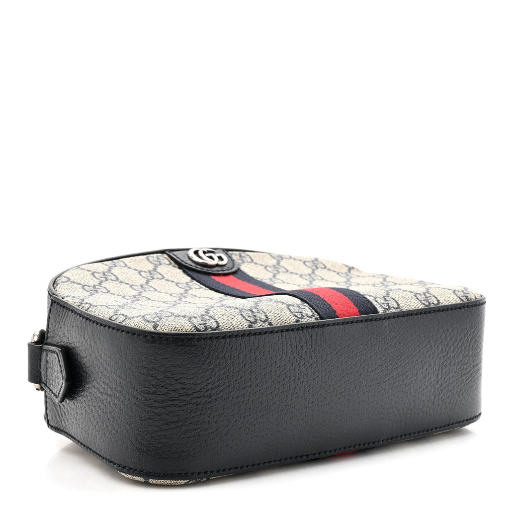 GG Supreme Monogram Textured Dollar Calfskin Web Small Ophidia Camera Bag Beige Blue