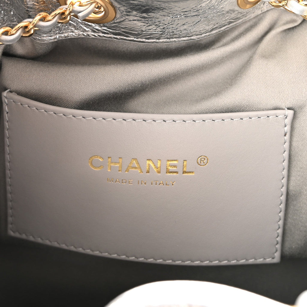 Metallic Aged Calfskin Quilted Small Chanel 25 Handbag Silvery