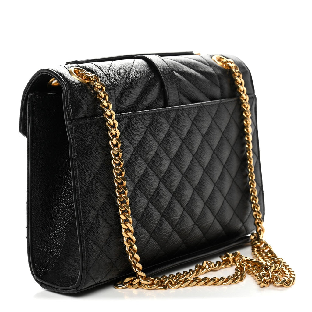 Grain De Poudre Textured Mixed Matelasse Triquilt Medium Monogram Satchel Black Black