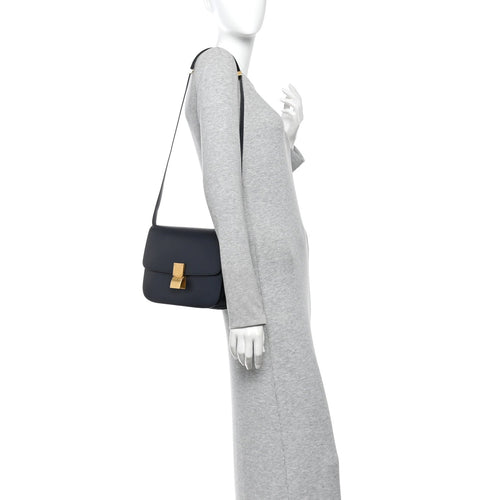 Box Calfskin Medium Classic Box Flap Bag Navy
