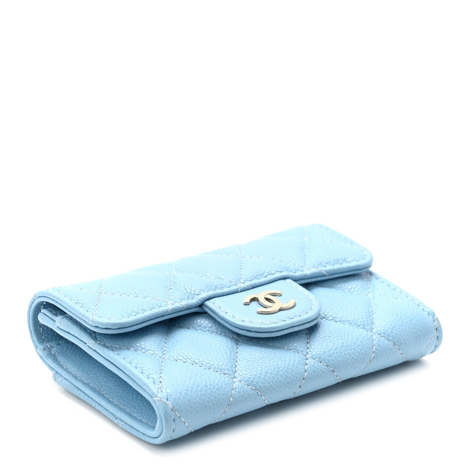 Caviar Quilted Flap Card Holder Wallet Light Blue