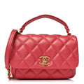 Calfskin Quilted Top Handle Flap Dark Pink