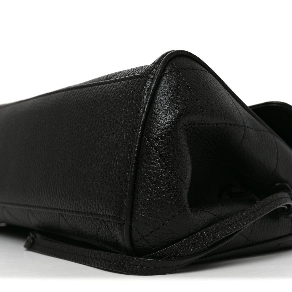 Grained Calfskin Stitched Urban Essentials Small Shopping Bag Black