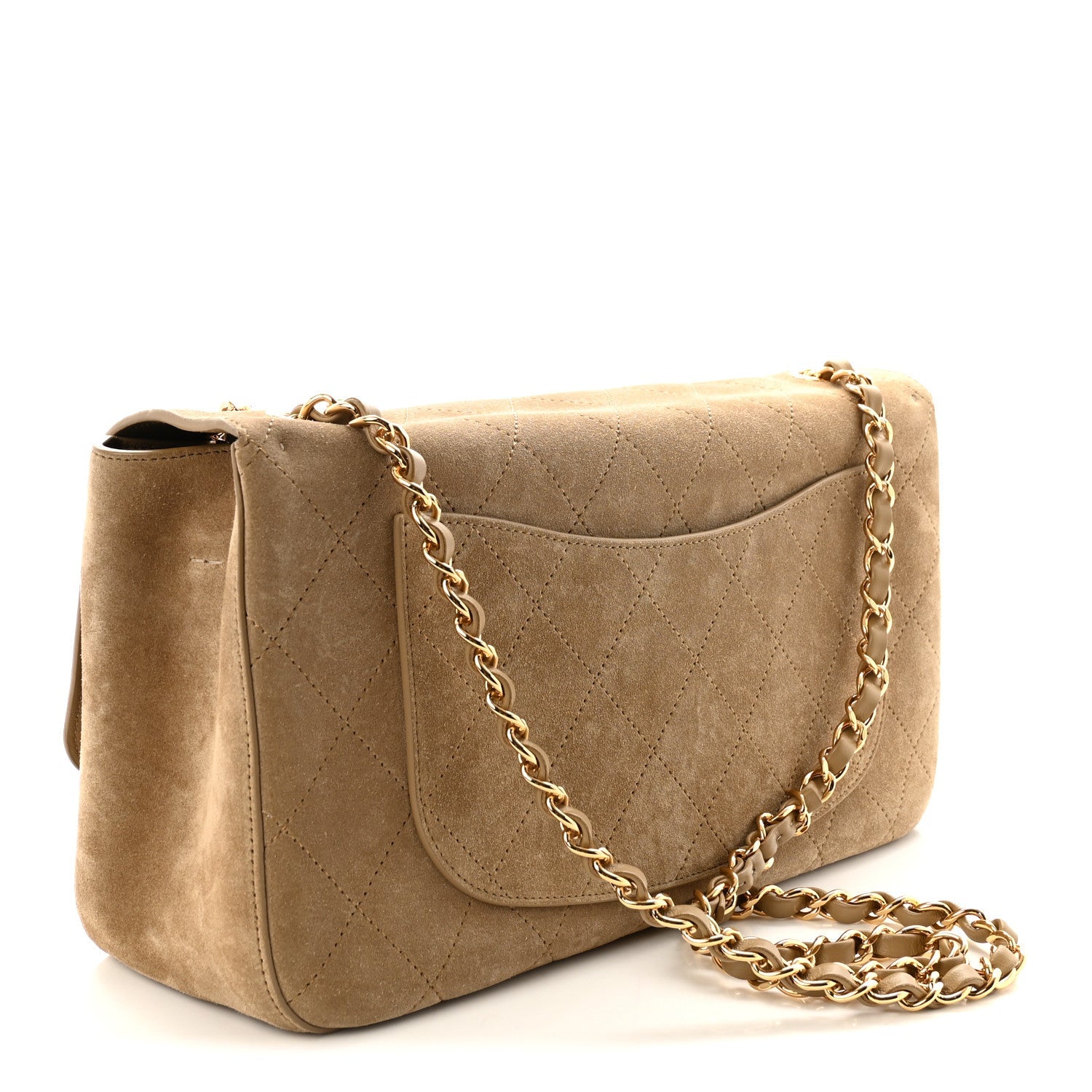 Suede Calfskin Small Souplissimo Maxi Flap Dark Beige